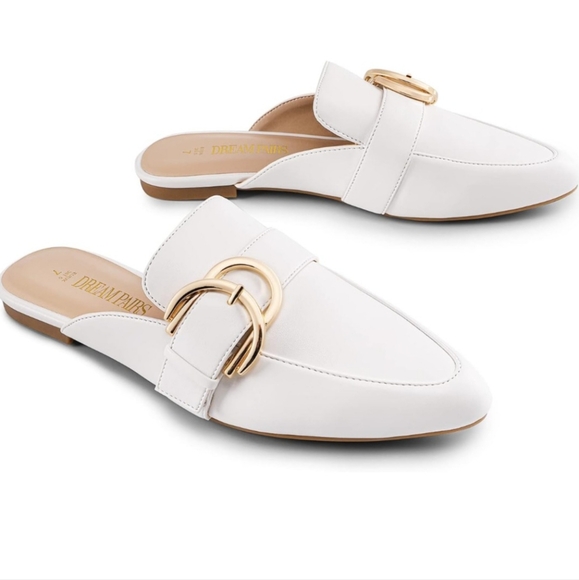 Dream Pairs Women's White Pointed Toe Flat Slip On Mules Size 9 - Picture 15 of 16